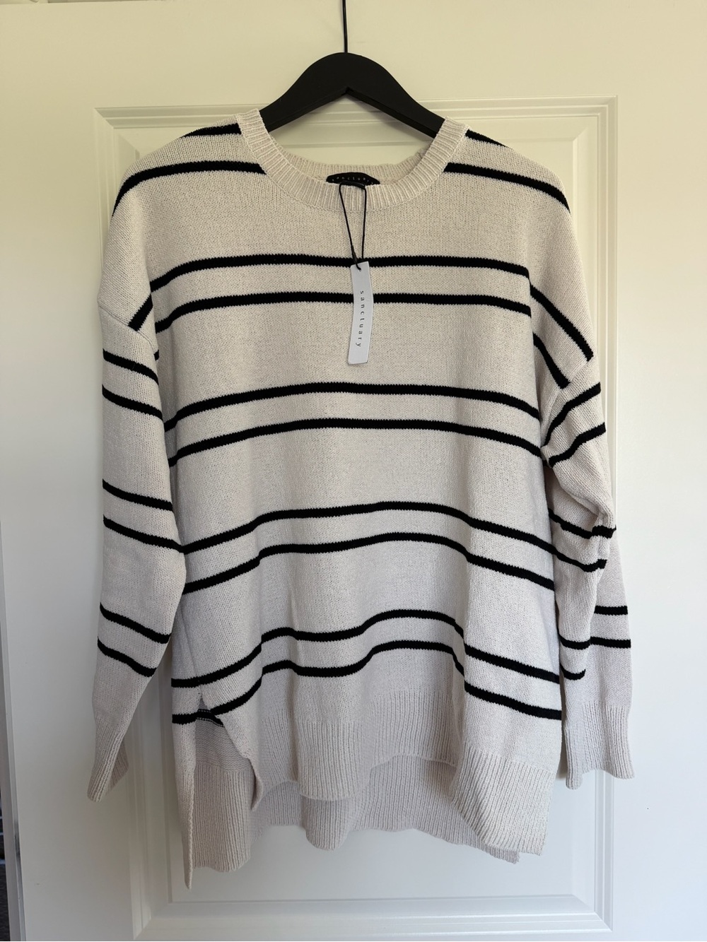 Sanctuary Cream Crewneck Sweater with Black Stripes